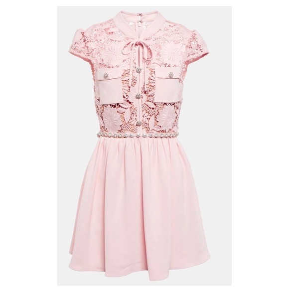Self-Portrait Dresses & Skirts - Self-Portrait Pink  Lace Crystal Button Mini Dress US 10 UK 14
